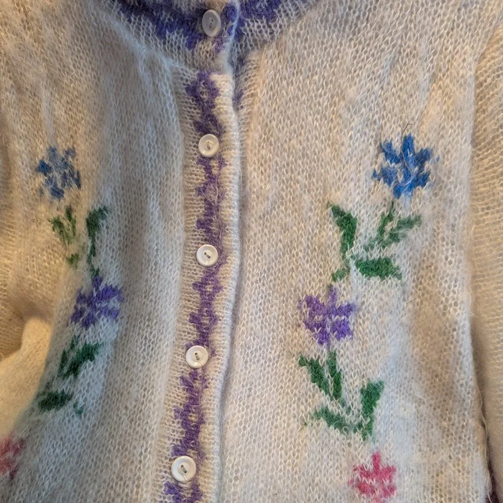 Vintage‎ Mohair Jacket Wool Knit Irish Cottagecore Dopamine Dressing Boho Floral